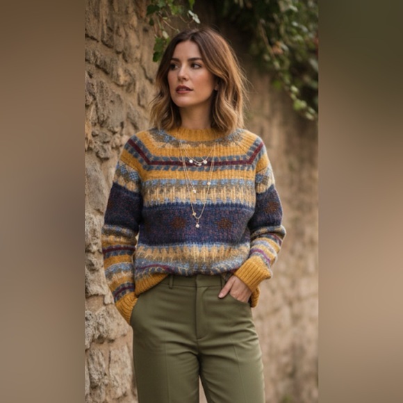 Acne Studios Sweaters - Acne Studios $470 Wool alpaca Yellow Multi-Stripe Jacquard Knit Crewneck Sweater